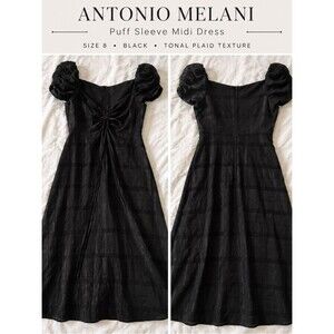 Antonio Melani Puff Sleeve Midi Dress | Size 8 | Elegant Black Occasion Dress